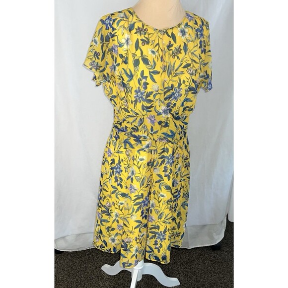 Sam Edelman Women's Floral Wrap Front Short Sleeve Dress Yellow  size 10 - Picture 5 of 6